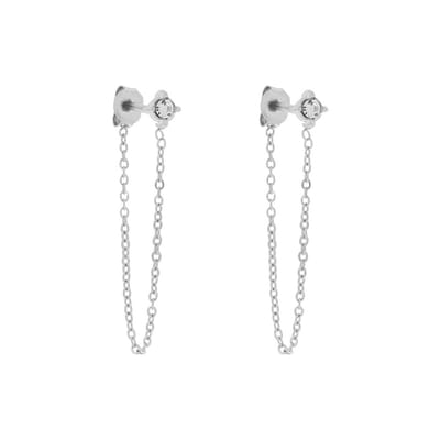 Essentialistics - Stud oorknopjes met ketting steentje - Nikkelvrij - Zilverkleur - Stainless steel (verkleurt niet) - Geleverd met achterkantjes