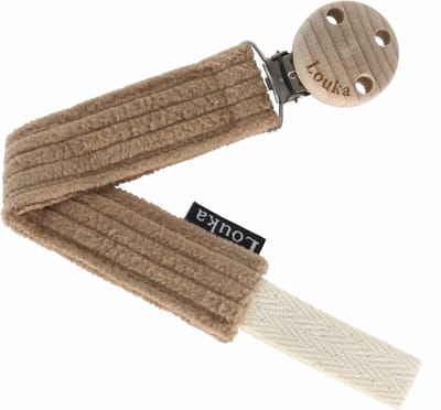 Louka Speenkoord brede rib camel de luxe - houten clip - bruin - speenketting
