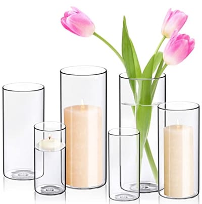 Omgoods - Set van 6 Glazen Vazen voor Kaarsen en Decoratie