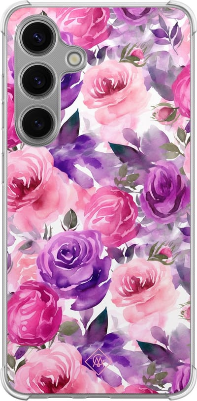 Casimoda® hoesje - Geschikt voor Samsung Galaxy S24 Plus - Rosy Blooms - Shockproof case - Extra sterk - TPU/polycarbonaat - Paars, Transparant