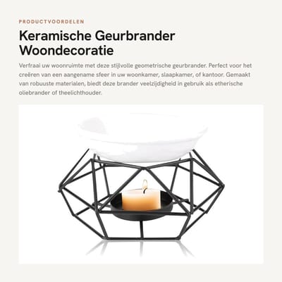 Dailygoods- Aromawasbrander Geometrisch Design - Theelichthouder - Etherische Oliebrander - Woondecoratie - Robuust - Stijlvol en Elegant - Geurkaars