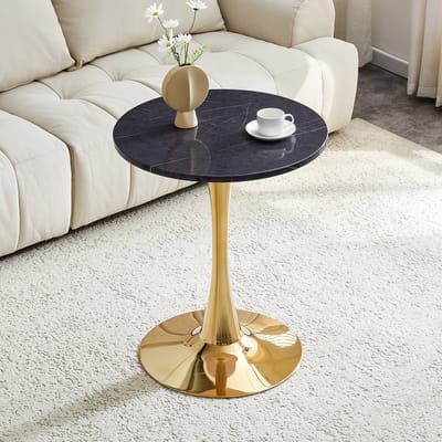 MODENUIT Bijzettafel - Rond Met Thermogevormd Blad - Voor Woonkamer - MDF En Metaal - 72 cm Hoog - Zwart Goud
