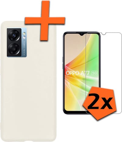 Hoes - Met 2x Screenprotector - Geschikt voor OPPO A77 - Sterk & Shockproof - Back Cover - Siliconen Case - Telefoon Hoes - Wit