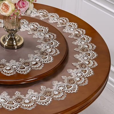 Ronde tafelkleed garen geborduurd luxe tafelkleed transparante eettafelkleed Amerikaanse kunst kant kleine schijf tafel juppe mat Diameter 80cm Round
