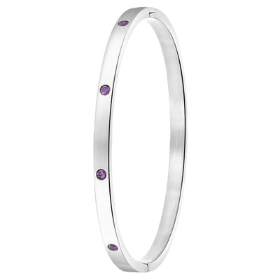 Lucardi Dames Armband bangle geboortestenen - Staal - Armband - Cadeau - Stijlvol - Zilverkleurig