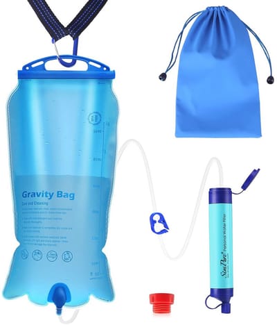 Draagbare waterfilter voor buiten - 3 liter, ideaal voor kamperen en wandelen, verwijdert 99,9999% E.coli, eenvoudig te gebruiken