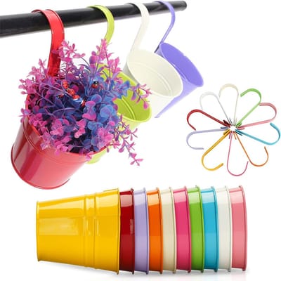 Hangende Bloempot - Hangende Plantenbak - Set Van 10Stuks - met Ophanghaak - Plantenhanger Metaal - Balkon Plantenbak - Schutting Plantenbak - Hangende Bloempot Buiten