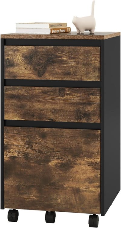 Mobiele Archiefkast Met Wielen Bureaukast Rollcontainer Met 3 Lades Donker Eiken Zwart 40 X 70 X 40 Cm
