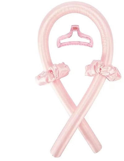 Heatless Curling Rod Hoofdband Geen warmte Zijden lint Curling Rod Haarroller Krullen met haarklauwclip Lazy Natural Soft Wave DIY Haarrollers Stylingtool voor slaap tijdens de nacht, champagneroze