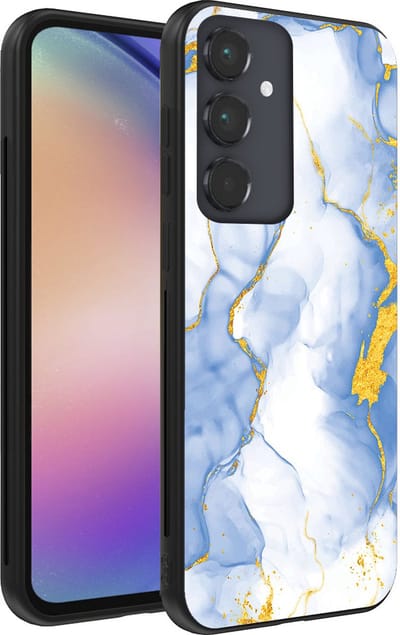 Smartphonica Telefoonhoesje Geschikt voor Samsung Galaxy A54 5G met Lichtblauw Goud Marmer Opdruk - TPU Backcover Case Lightblue Gold Marble Design geschikt voor Samsung Galaxy A54 5G