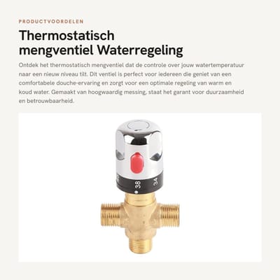 Dailygoods- Mengventiel G1/2 - Thermostatisch - Watertemperatuurregeling - Warm/koud waterregelaar - Messing - Douchebeugel - Thermostaat