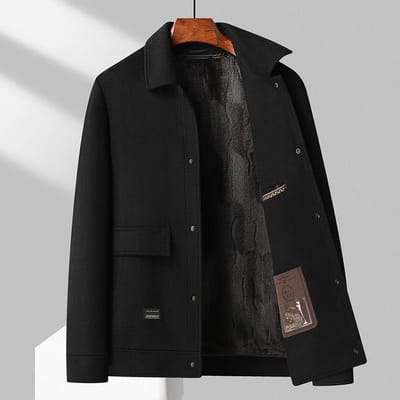 100% Wol Herfst en Winter Nieuwe Dubbelzijdige Wollen Korte Jas Gouden Velours Voering Denim Jas Windjack Herenjas 4XL black