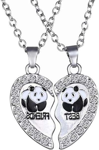 Set van 2 zilveren halskettingen met rhinestones voor vrouwen, hartvormig, vriendschap en cadeau voor geliefden en beste vrienden.