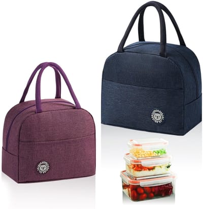 Dailygoods - 2 stuks lunchbox, koeltas, draagbare lunchbox, opvouwbare geïsoleerde lunchtas, 23 x 21 x 13 cm, thermotas, klein, cyaan en paars, voor lunch, fruit, cadeau