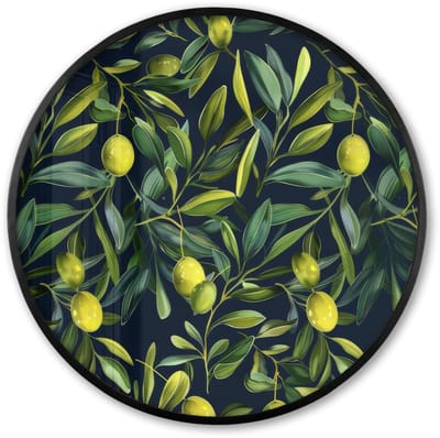 Poster in lijst Rond - Fotolijst 60x60 cm - Posters - Citroenen - Bladeren - Natuurlijk - Ronde posterlijst zwart - Decoratie - Wanddecoratie woonkamer - Muurdecoratie slaapkamer