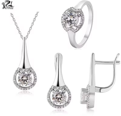 Zilveren dames sieradenset Zirkonia halo design - luxe set– Ringmaat 16