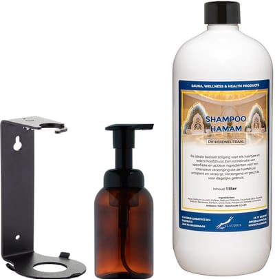 Shampoo Hamam 300 ml - zeepdispenser amber bruin met pomp + 1 liter (inclusief beugel) - haarverzorging
