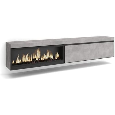 Skraut Home TV-Meubel, Lowboard, 237x35x45cm, Groot formaat TV, Elektrische haard XXL, Hangend, Cement