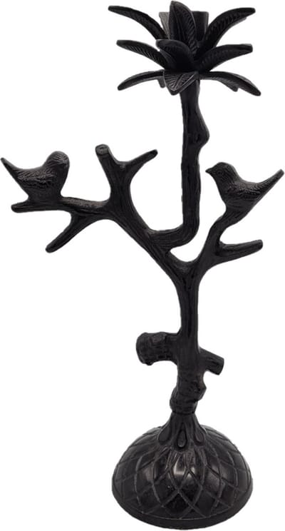 Deco4yourhome® - Kandelaar - Bird - Vogel - Palmboom - Black Antique - Zwart