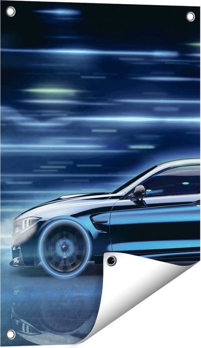 Gards Tuinposter Zwarte Sportwagen Auto - 40x60 cm - Tuindoek - Tuindecoratie - Wanddecoratie buiten - Tuinschilderij