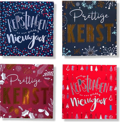 Cards & Crafts 50 Luxe Vierkante Kerst- en Nieuwjaarskaarten - 10x10cm - Gevouwen kaarten met enveloppen