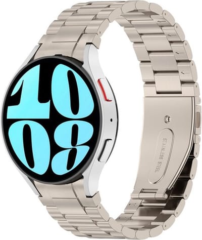 By Qubix - smartwatch bandje - geschikt voor Samsung Galaxy Watch bandje - 20mm - Stalen band met aansluitknop - Titanium kleur - Geschikt voor Samsung Galaxy Watch 6 - 6 Pro - Watch 5 - 5 Pro - 4 - 4 Classic