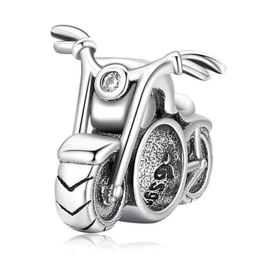 Fler® | Bedel | Past op populaire bedelarmbanden (standaard - 3mm) | Motor Bedel | Hangbedel Charm | 925 sterling zilver | Transparante zirkonia | Valentijnsdag Cadeau | Sinterklaas kado | Kerstcadeau | Verjaardagsgeschenk | Vriendschap