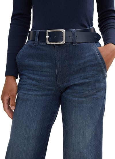 Tom Tailor - TTEVE leren riem met vierkante gesp - Maat 105 - navy uni