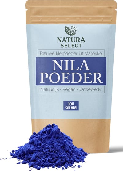 Nila Poeder 100g – Blauwe Klei uit Marokko – Whitening voor Huid & Tanden – 100% Natuurlijk – Incl. Doseerlepel