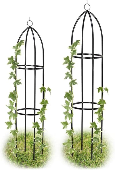 Plantensteun set van 2 - Vrijstaand klimhulp voor bloemen en planten - Weervast - Hoogte: 139 cm en 149 cm - Stabiel zwart