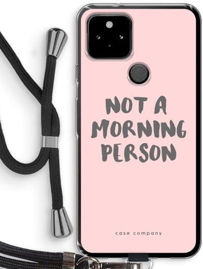 Case Company® - Hoesje met koord geschikt voor Google Pixel 5 hoesje met Koord - Morning person - Telefoonhoesje met Zwart Koord - Bescherming aan alle Kanten en Over de Schermrand