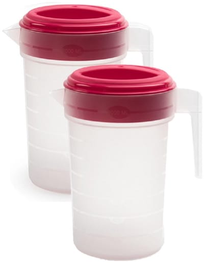 Plasticforte Waterkan - 3x - 2L - fuchsia/transparant - met deksel - kunststof - schenkkan