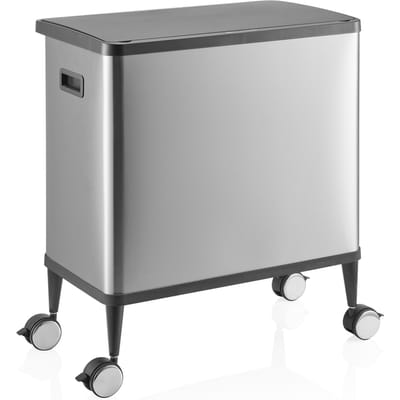 Sensorafvalemmer / afvalscheidingssysteem Clean Mobile 2 vakken 48L (2x24L) incl. wielen roestvrij staal zilver hjh OFFICE