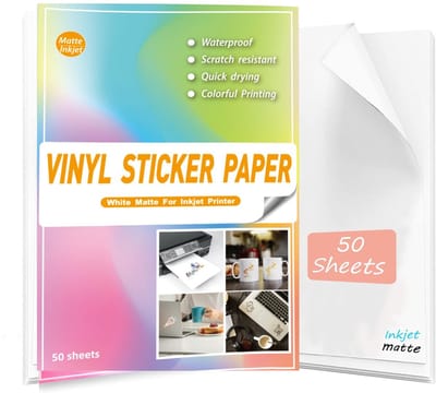 Dailygoods- Stickerpapier Waterdicht - A4 Formaat - 50 Vellen - Afdrukbaar voor Inkjet/Laserprinter - Hoogwaardig PVC - Zelfklevend zonder Lijmresten - Vinylstickers