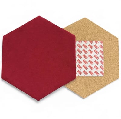 Prikbord | Kurk | Zeshoekig | 20 x 20 | kersen rood | velours stof |
