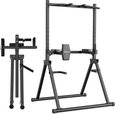 Vouwbare Power Tower Dip Station tot 210 kg | Vrijstaande Pull-Up Bar met Dips en Rugtrainer | Fitness Station voor Thuisgym