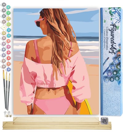 Figured'Art Schilderen op Nummer Volwassenen canvas Stijlvolle stranddag- Handwerk acrylverf Kit DIY Compleet - 40x50cm met DIY houten lijst