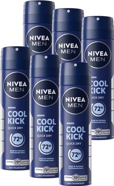 NIVEA MEN Cool Kick Deodorant Spray - Anti-Transparant Deo - 72u Bescherming - Voordeelverpakking - 6 x 150 ml