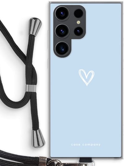 Case Company® - Hoesje met koord geschikt voor Samsung Galaxy S23 Ultra hoesje met Koord - Klein Hart Blauw - Telefoonhoesje met Zwart Koord - Bescherming aan alle Kanten en Over de Schermrand