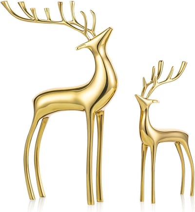 Set van 2 Reindeer Beeldjes van Metaal, Decoratieve Herten Ornamenten voor Woonkamer, Slaapkamer en Feestdagen, Perfecte Kerstdecoratie in Goud