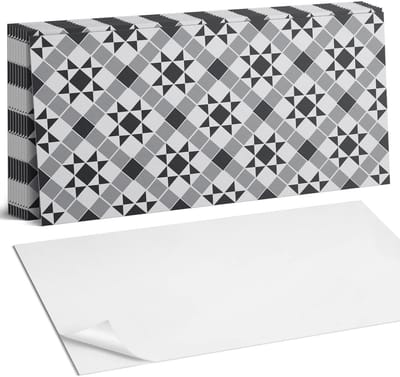 Coloray Plaktegels - Geometrisch patroon met sterren Zelfklevende Wandtegels - 40 cm x 20 cm - Grijs Plaktegels - 10 stuks - Rechthoek PVC Tegels - Plaktegels Badkamer - Vloertegels Zelfklevend - Vinyl Tegels Zelfklevend - Portugese Tegels