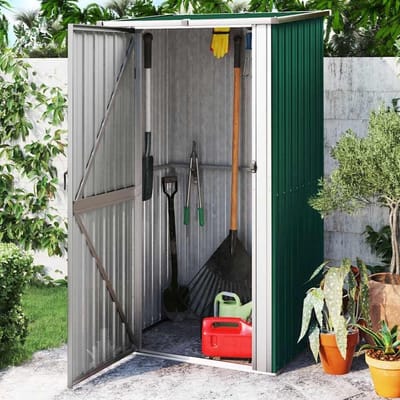 Tuinschuur Verzinkt Staal - Opbergbox Buiten - Gereedschap Opbergen - Schuin Dak Ontwerp - 118 x 97 x 210 cm