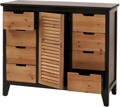 Apothekerskast MCW-O63, kast met opbergvakken en lades, vintage shabby look met luiken 80x91x40cm ~ Korps zwart