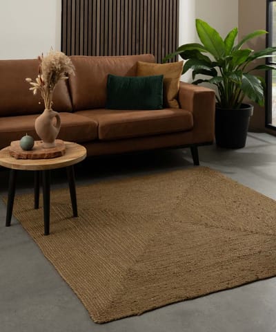 Jute vloerkleed vierkant - Pure olijfgroen 120x120