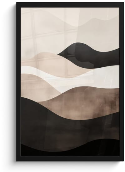 Poster in lijst - Fotolijst 40x60 cm - Posters - Abstract - Landschap - Golven - Crèmekleur - Posterlijst zwart - Decoratie - Wanddecoratie woonkamer - Muurdecoratie slaapkamer