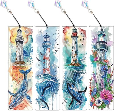 DIY Diamond Painting Kits voor Boekenleggers - 4 Pack, Schilderen op Nummer voor Volwassenen en Kinderen, Creatieve Cadeaus voor Lezers en Onderwijzers