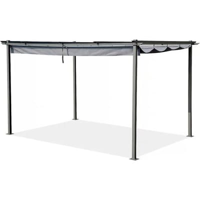 Habitat et jardin Pergola terrasoverkapping metaal harmonicadoek schaduwdoek zonwering verstelbaar  - 3 x 4 m - Grijs antraciet