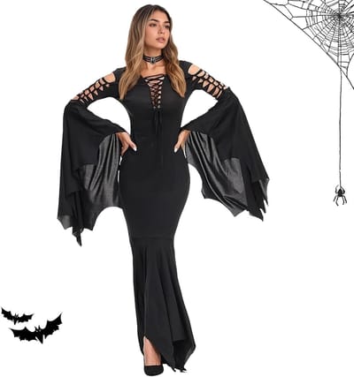 Gothic Vampier Kostuum voor Vrouwen - Halloween, Carnaval en Themafeest Cocktailjurk met Unieke Stijl