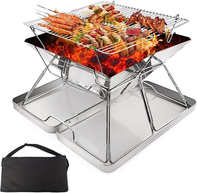Opvouwbaar barbecuerek rek voor roestvrijstalen vuurplaats met draagtas - draagbaar en hefbaar