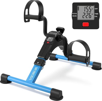 MOMODA Stationary Bicycle Pedal Trainer Desk Exercise Bike with LCD Monitor Foldable (Black/Blue)